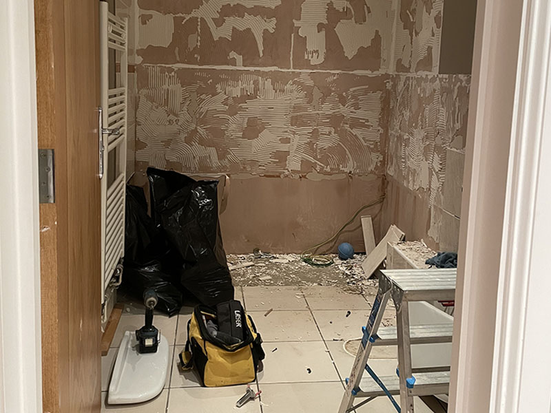 demolition of bathroom part of Complete bathroom refitting in Weybridge